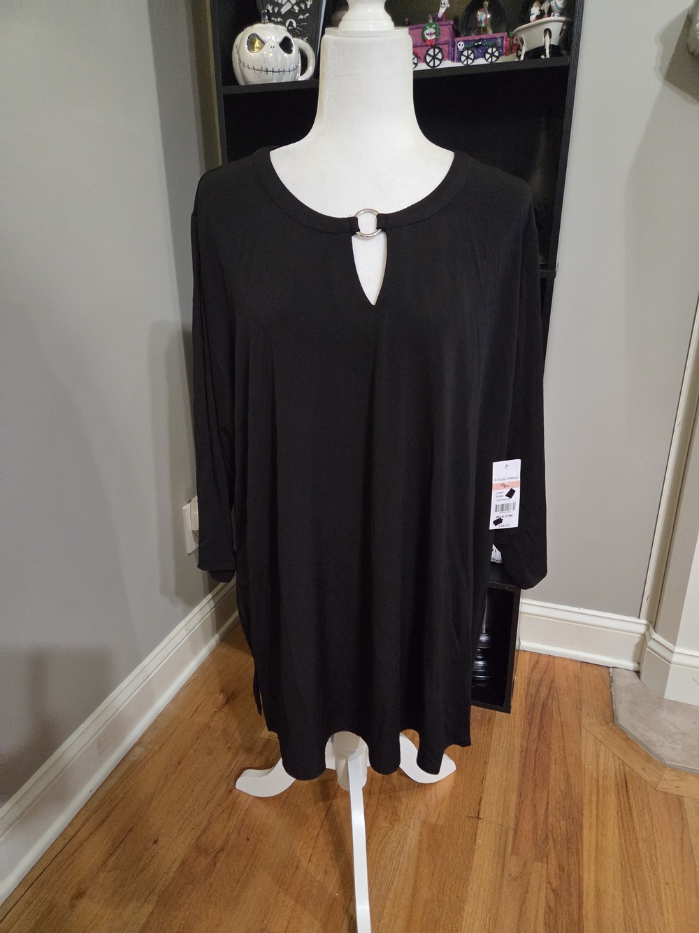 Kim Rogers Black Keyhole Ring-Accent Long Sleeve Tunic